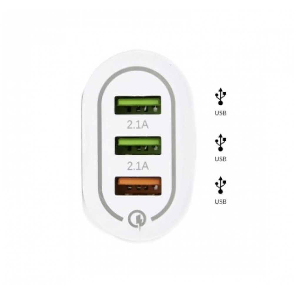 Αντάπτορας Πρίζας Τοίχου Λευκός USB 3 port 2,1A 5V Fast Charge 3.0 BK373 Φορτιστές-USB Καλώδια
