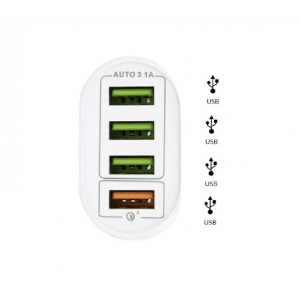 Αντάπτορας Τοίχου USB 4 port 3,1A 5V Fast Charge BK385 White Φορτιστές-USB Καλώδια