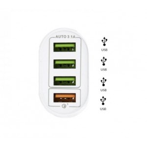 Αντάπτορας Τοίχου USB 4 port 3,1A 5V Fast Charge BK385 White Φορτιστές-USB Καλώδια