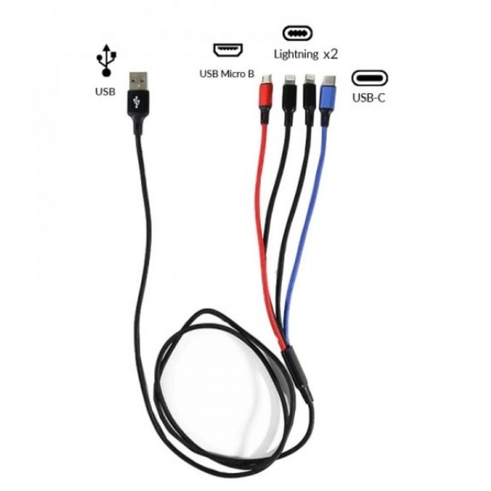 USB 4 in 1 Cable 2 Lightning / 1 Micro Usb / 1 Type C 125cm 2.8A Φορτιστές-USB Καλώδια