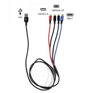 USB 4 in 1 Cable 2 Lightning / 1 Micro Usb / 1 Type C 125cm 2.8A Φορτιστές-USB Καλώδια