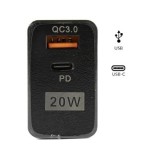 Αντάπτορας Πρίζας Τοίχου ΜΑΥΡΟΣ USB & USB Type-C 20W 5V Fast Charge 3.0 BK383B 2