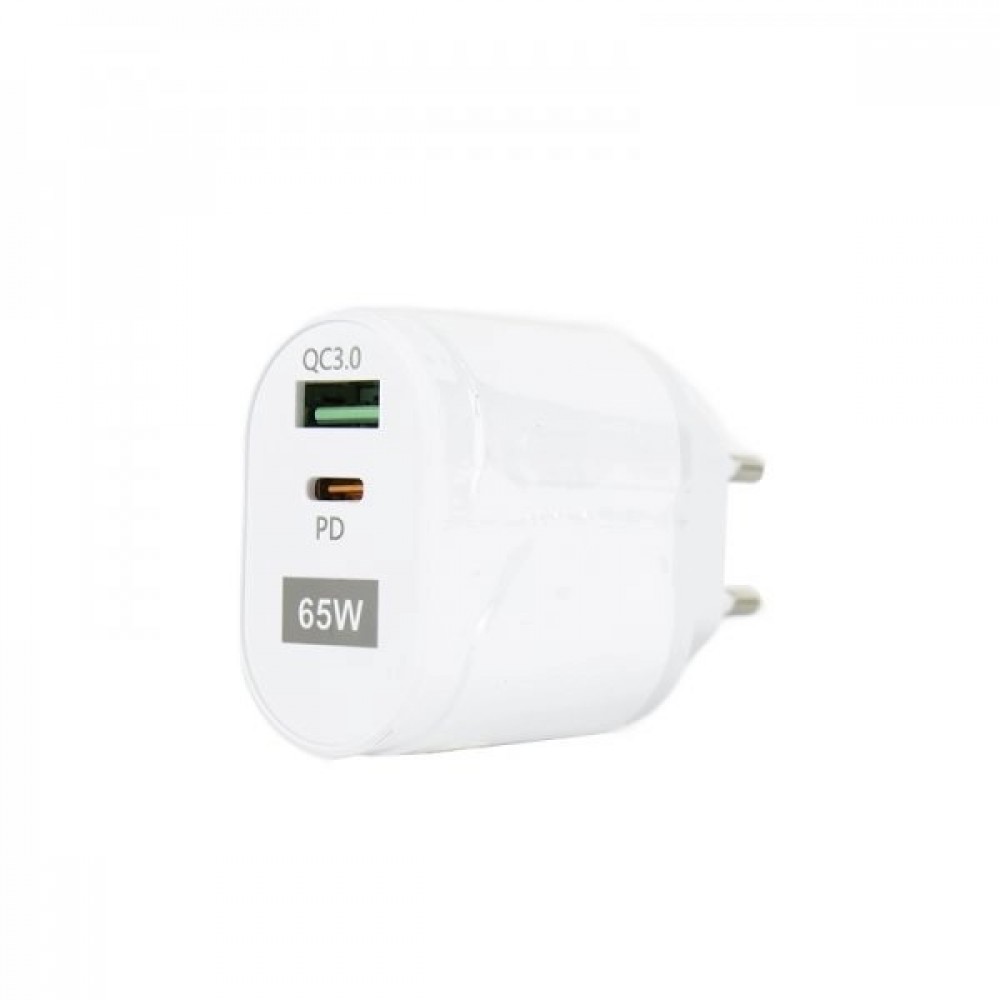 Αντάπτορας Τοίχου USB & USB Type-C 65W 5V Super Fast Charge 3.0 BK385-GaN White Φορτιστές-USB Καλώδια