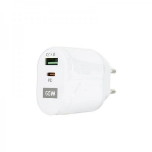 Αντάπτορας Τοίχου USB & USB Type-C 65W 5V Super Fast Charge 3.0 BK385-GaN White Φορτιστές-USB Καλώδια