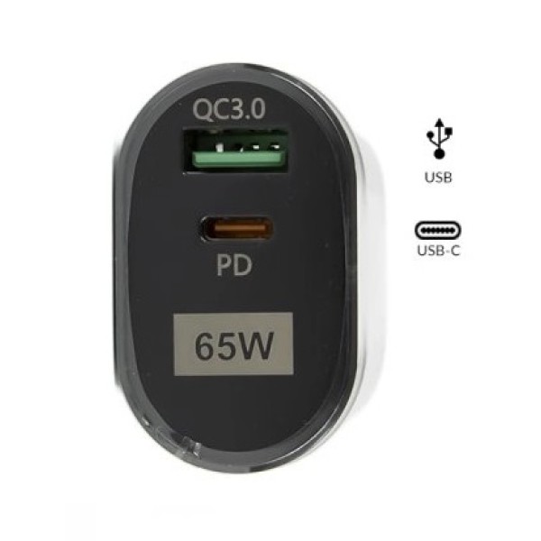 Αντάπτορας Τοίχου USB & USB Type-C 65W 5V Super Fast Charge 3.0 BK385-GaN White