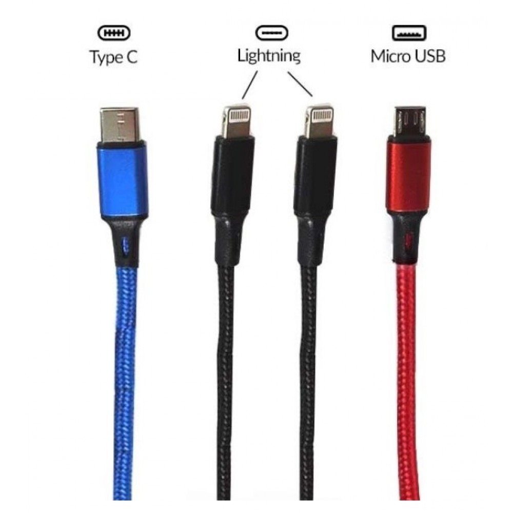 USB 4 in 1 Cable 2 Lightning / 1 Micro Usb / 1 Type C 125cm 2.8A Φορτιστές-USB Καλώδια