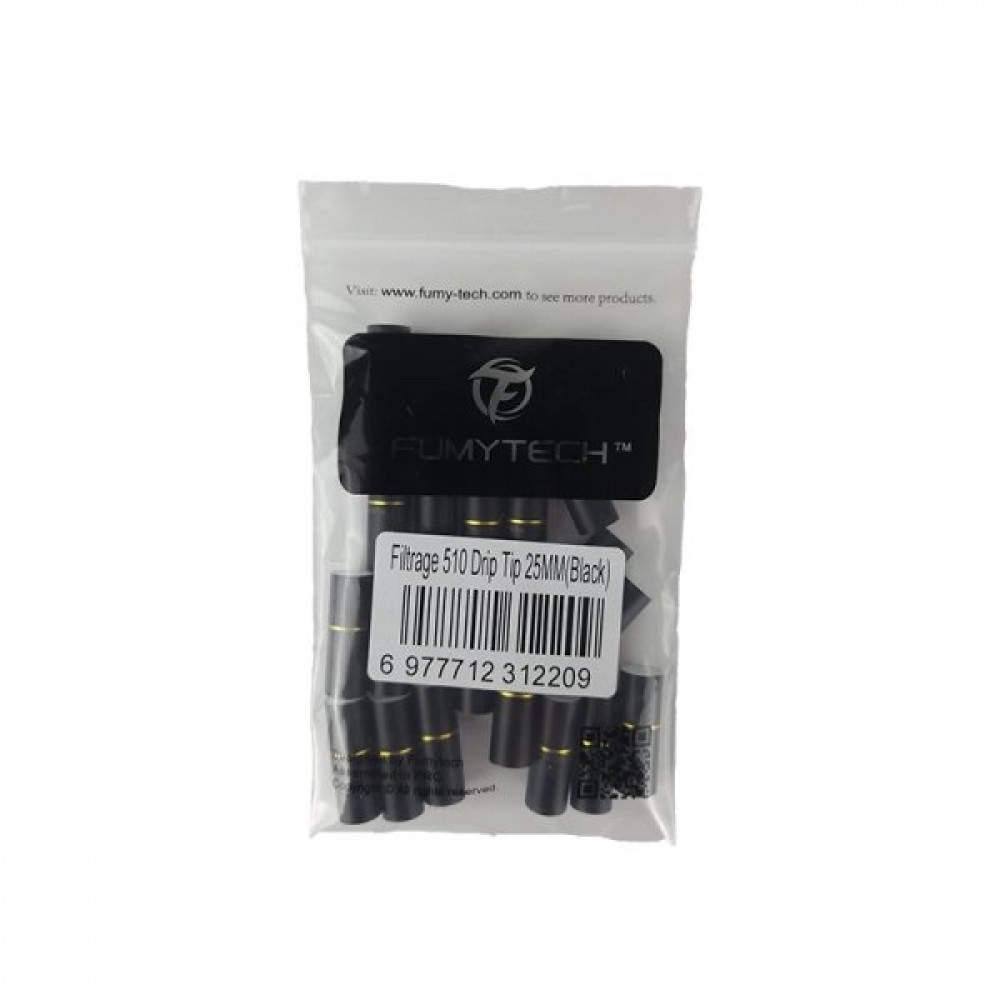 Fumytech Drip Tip 510 filter (25mm) Black 20τμχ Αξεσουάρ