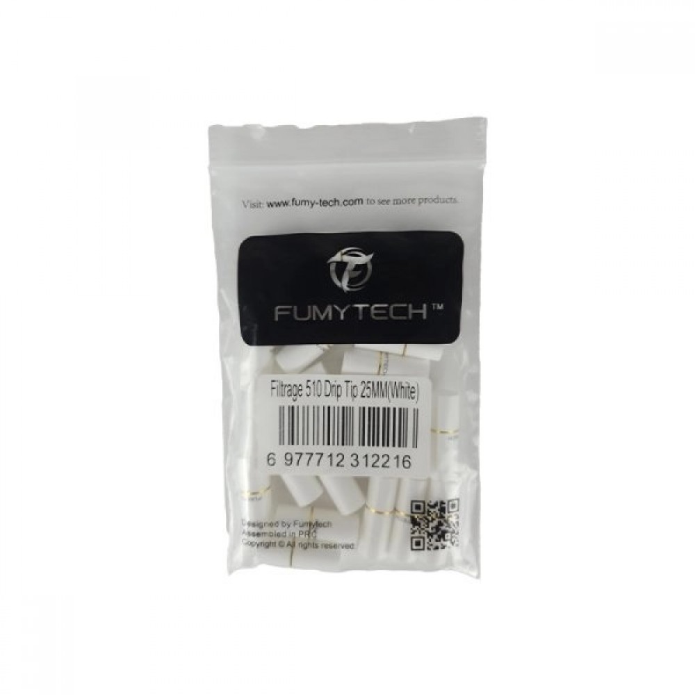 Fumytech Drip Tip 510 filter (25mm) white 20τμχ Αξεσουάρ